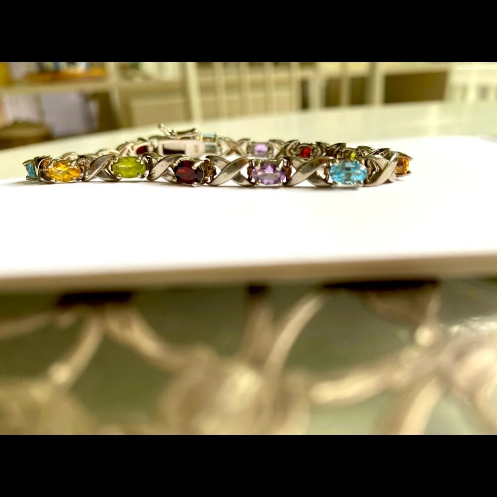 Sterling silver multi-gem stone bracelet 7” - Picture 10 of 13